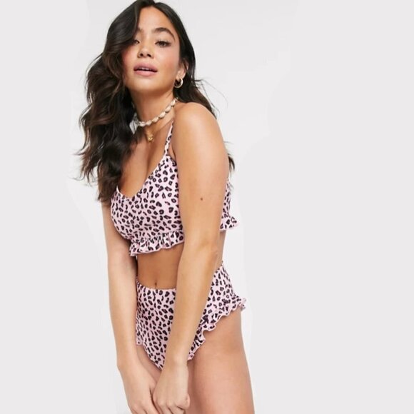 Brave Soul pink leopard bikini top & bottom set XS - Picture 3 of 12